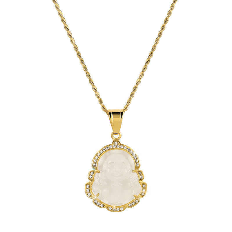 18K Gold Filled Laughing Buddha Jade Luck Necklace Chain Pendant