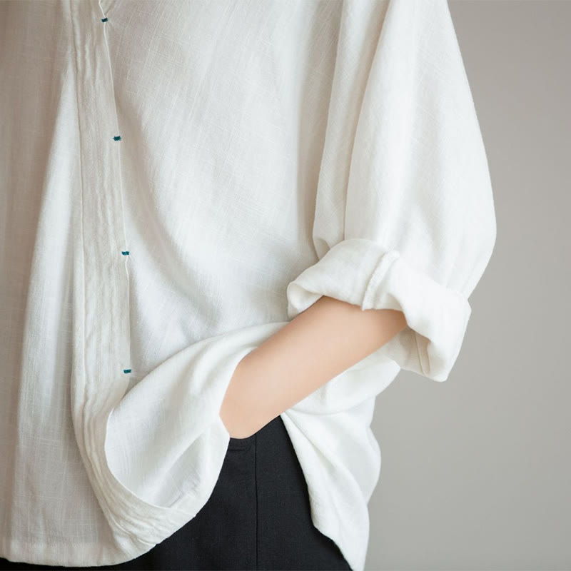 V-Neck Blouse Women Shirt Long Sleeve Top Chinese Hanfu Style Clothing