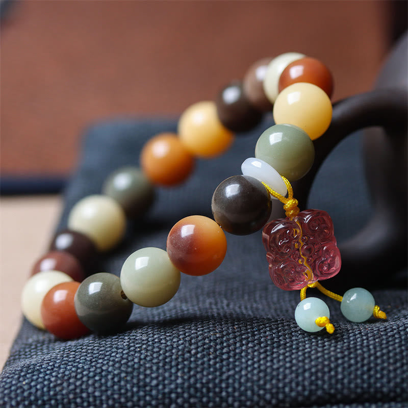 Natural Bodhi Seed and Gradient Liuli Glass Charm Serenity Bracelet
