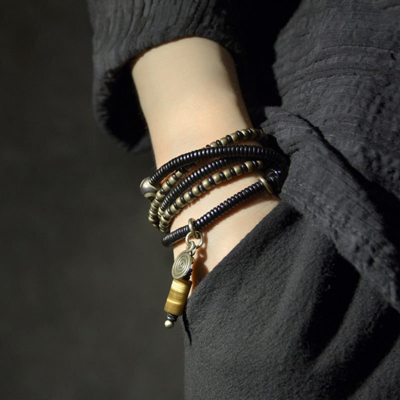 Ebony Wood Dzi Bead Copper Peace Couple Bracelet Necklace Pendant