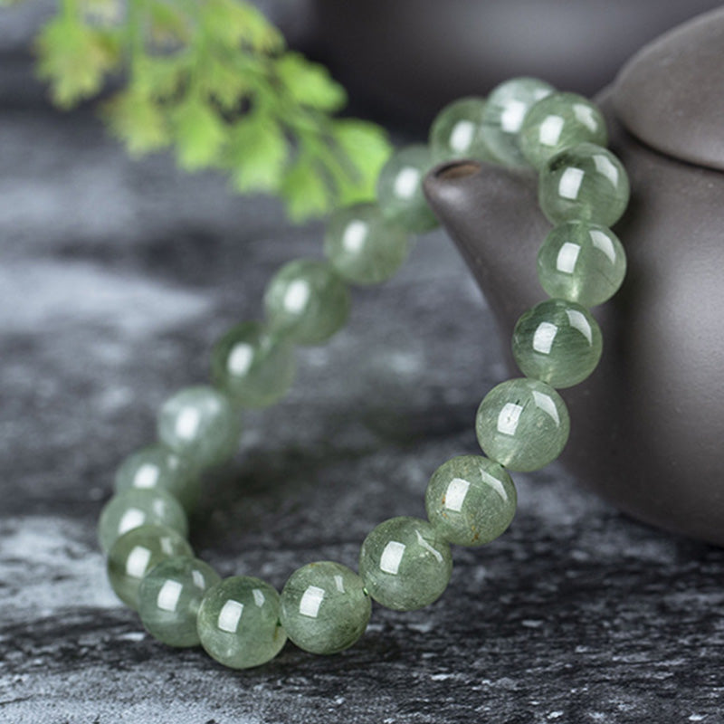 Handmade Natural Green Quartz Beaded Unisex Elastic Bracelet