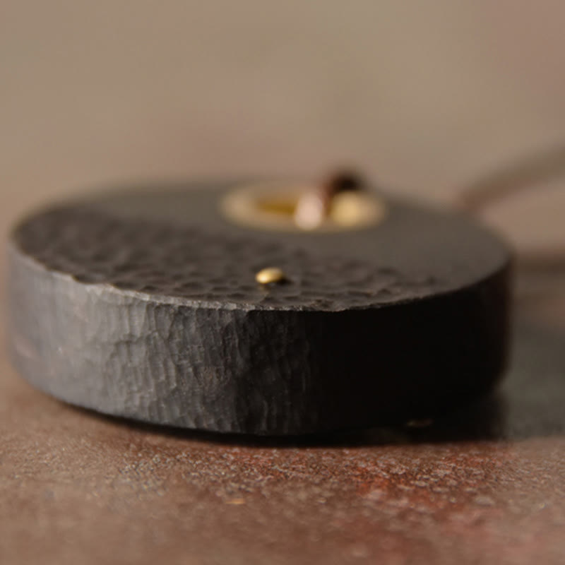 Handcrafted Round Ebony Wood Brass Copper Peace Necklace Pendant