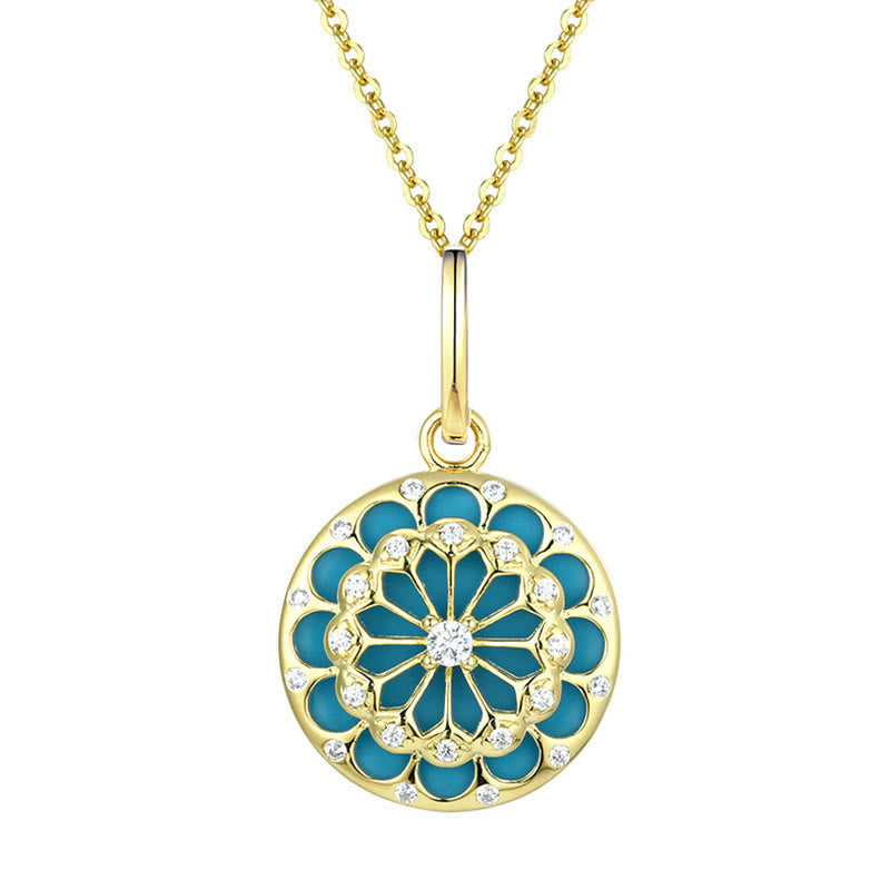 925 Sterling Silver Round Turquoise and Zircon Necklace Pendant