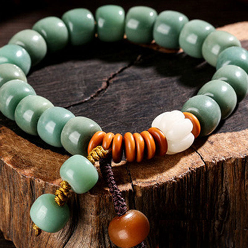 Cyan Speckled Bodhi Seed Beaded Meditation Bracelet