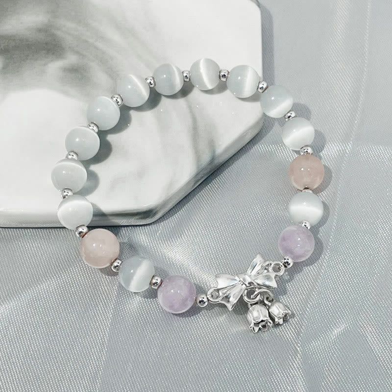 Cat's Eye Lavender Amethyst Rosette Charm Bracelet
