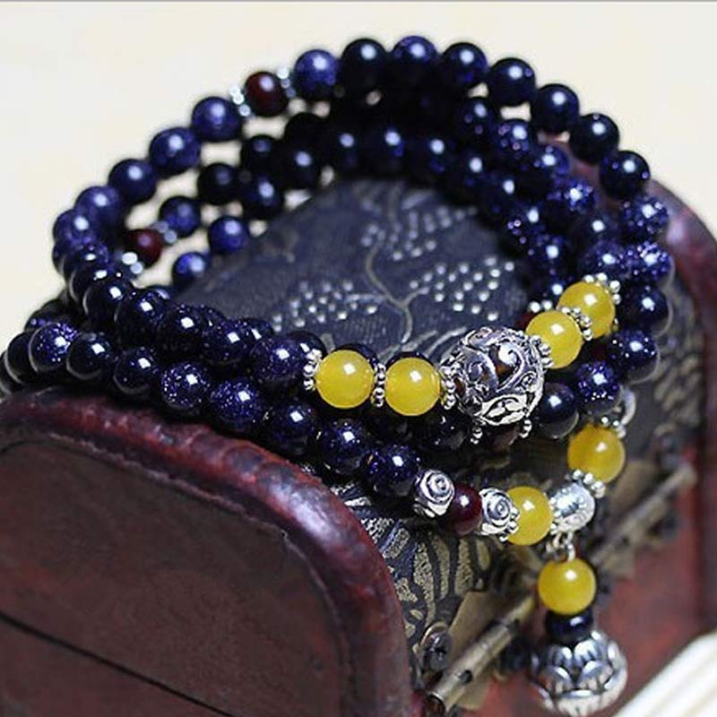Blue Sandstone Wealth Charm Bracelet Mala