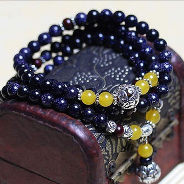 Blue Sandstone Wealth Charm Bracelet Mala