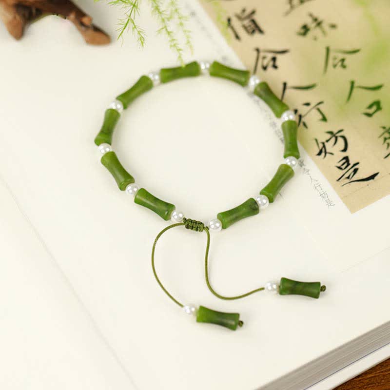 Natural Peridot Bamboo Pattern Love Peace Bracelet