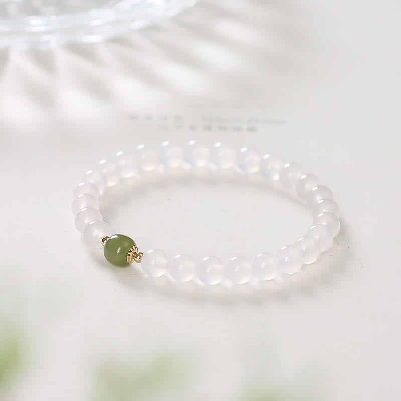 Natural White Agate & Hetian Jade Ping An Kou Fu Symbol Minimalist Bracelet
