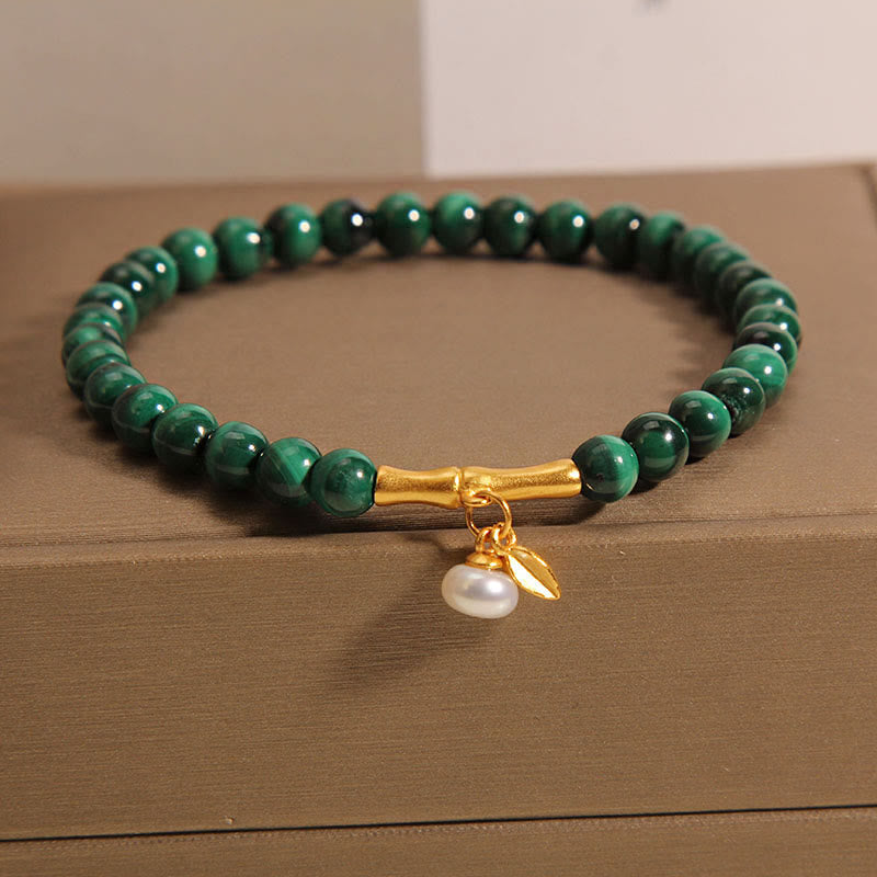 Natural Malachite Pearl Lucky Bamboo Anti-Anxiety Bracelet