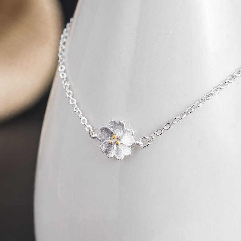 925 Sterling Silver Cherry Blossom Blessing Chain Bracelet