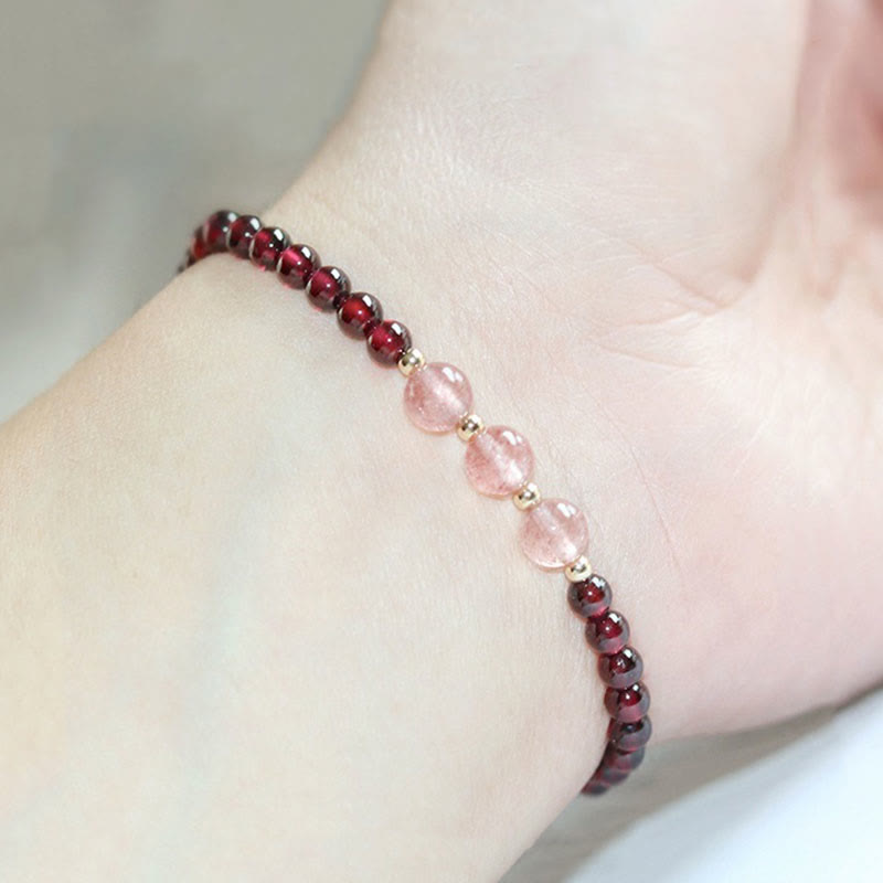 Natural Garnet Strawberry Quartz Calm Bracelet
