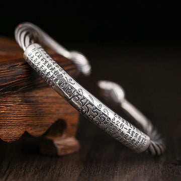 Tibetan Om Mani Padme Hum Heart Sutra Purity Cuff Bracelet