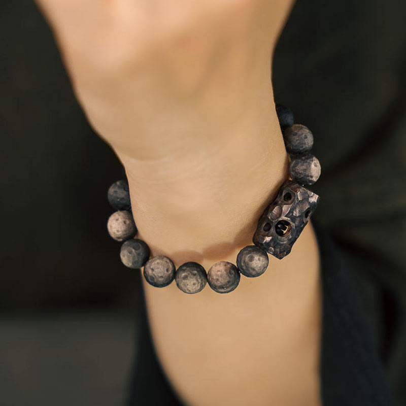 Grounding Silver Sheen Obsidian & Ebony Wood Bead Bracelet for Centered Balance