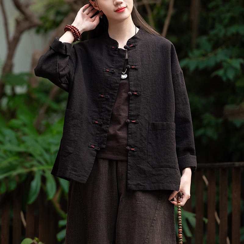 Frog-Button Shirt Zen Meditation Top Clothing Cotton Linen Jacket