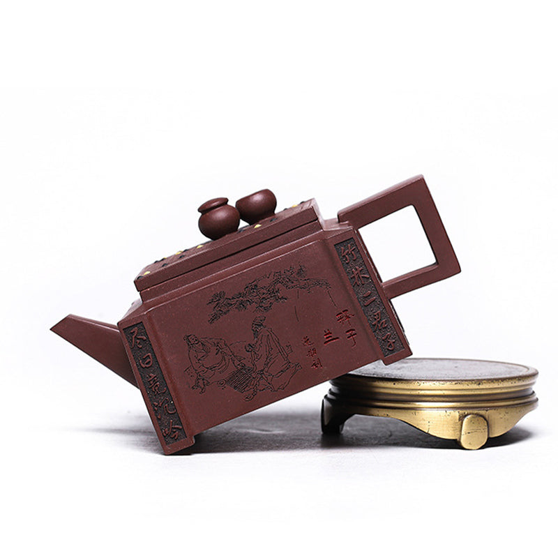Yixing All Handmade Gomoku Playing Chess Purple Clay Kung Fu Square Teapot 280ml