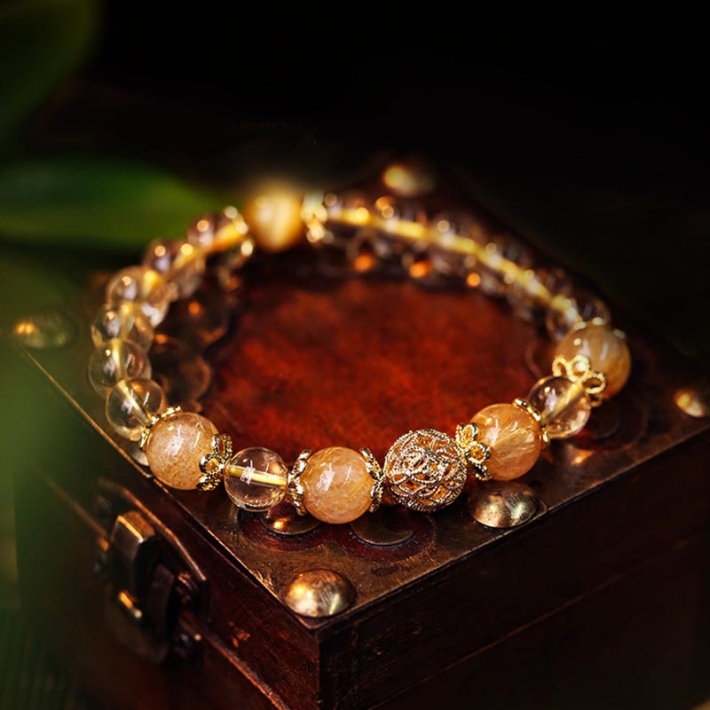 Natural Citrine Amethyst Rutilated Quartz Prosperity Protection Bracelet
