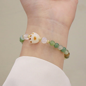 Natural Bodhi Seed and Cat's Eye Beaded Bracelet with Green Agate or Sunstone Cat Paw