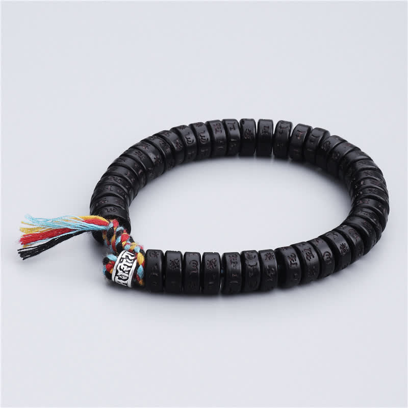 Handmade Engraved Om Mani Padme Hum Coconut Shell Bead Tibetan Bracelet