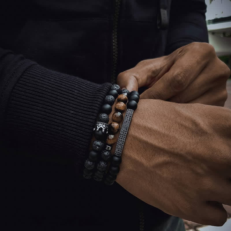 3Pcs Frosted Stone Lava Rock Tiger Eye Activate Bracelet