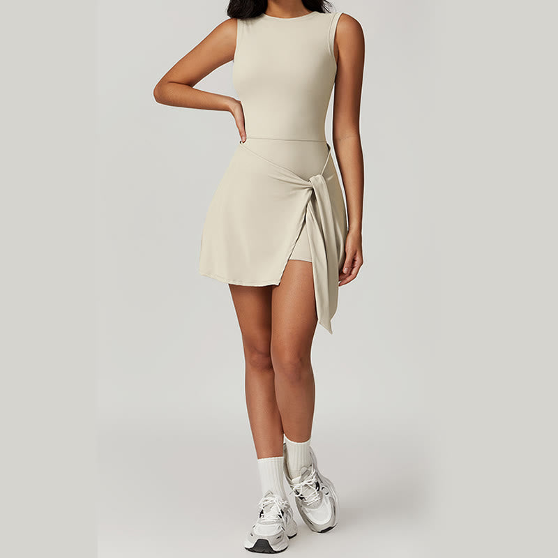 Solid Color Sports Tennis Yoga Lace-up Women Sports Dress