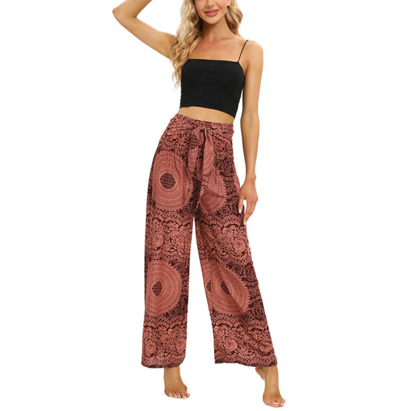 Boho Lace-up Wide Leg Pants Women's Yoga Pants
