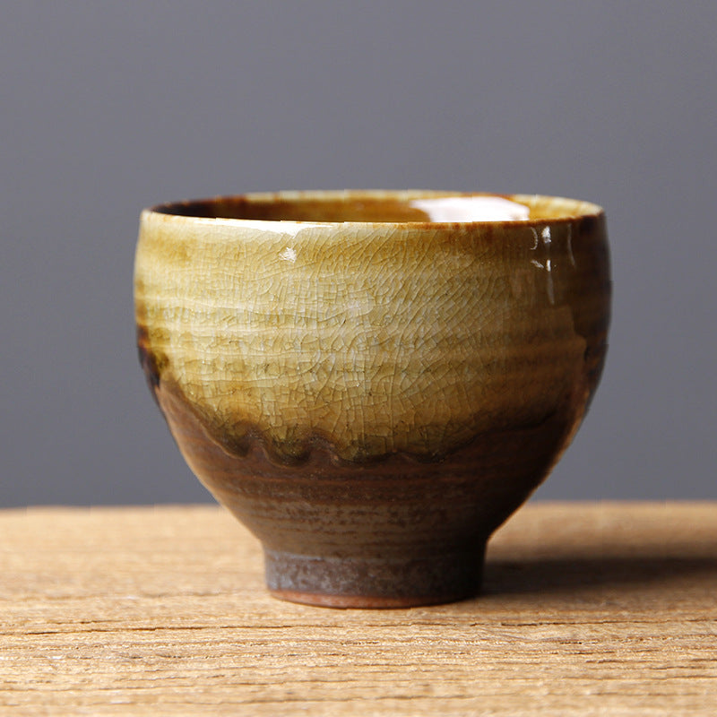 Vintage Brown Beige Kiln Change Ceramic Teacup Kung Fu Tea Cup Bowl