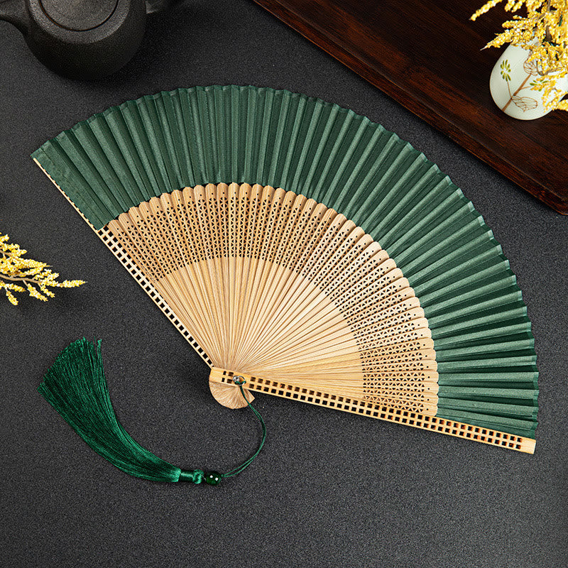 Vintage Handheld Folding Fan With Bamboo Frames
