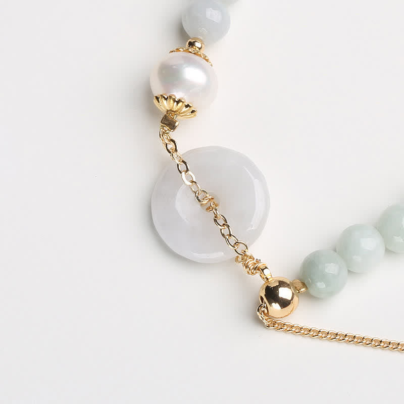 Natural Jade Pearl Gold Copper Peace Buckle Bracelet