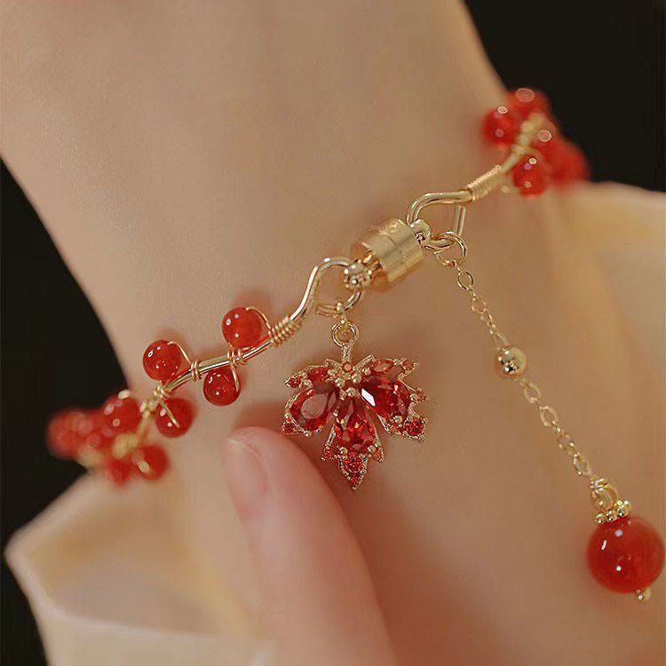 Red Maple Leaf Luck Charm Bracelet
