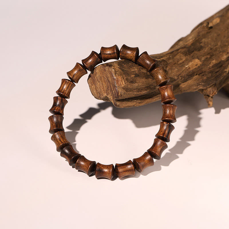 Hand-Carved Rosewood & Jade Turquoise Copper Auspicious Clouds Fu Symbol Bracelet