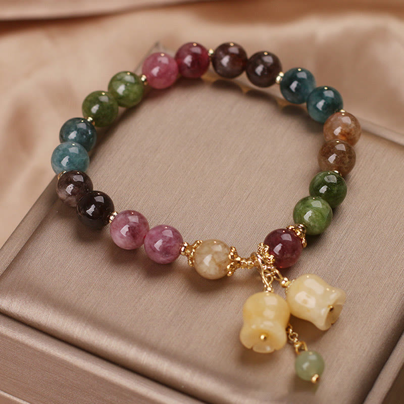 Natural Colorful Tourmaline Flower Bead Love Bracelet