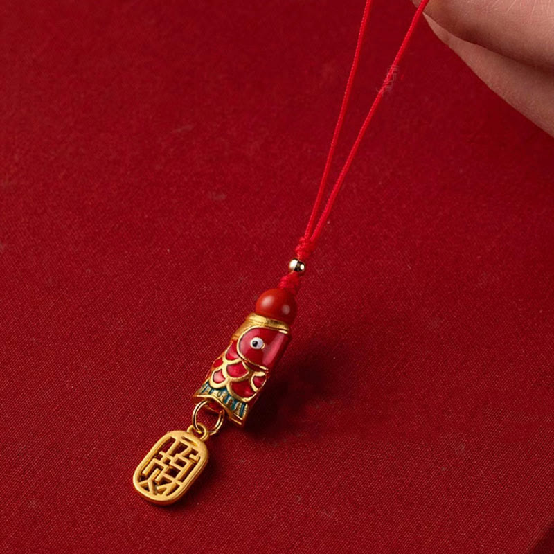 Koi Fish Cinnabar Attracting Wealth Wish Ruyi Charm Luck Phone Hanging Decoration