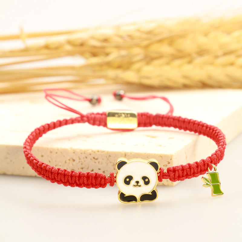 Tibetan Handmade Panda Bamboo Lucky Red String Bracelet