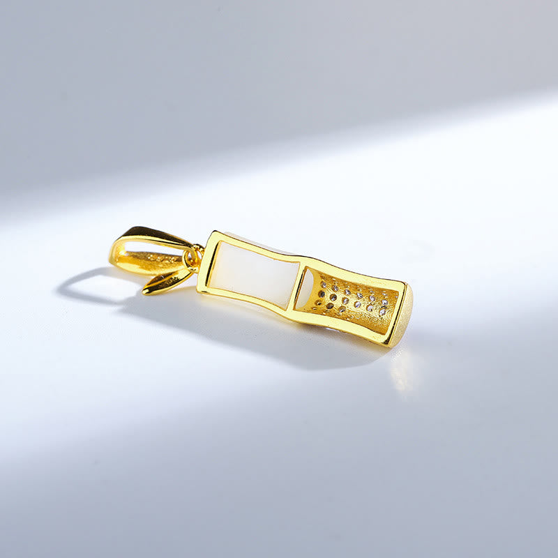 925 Sterling Silver Hetian White Jade Bamboo Happiness Necklace Pendant