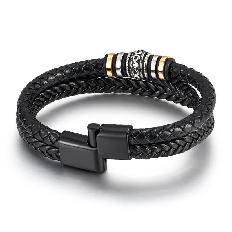 Braided Leather & Titanium Steel Layered Balance Bracelet for Men