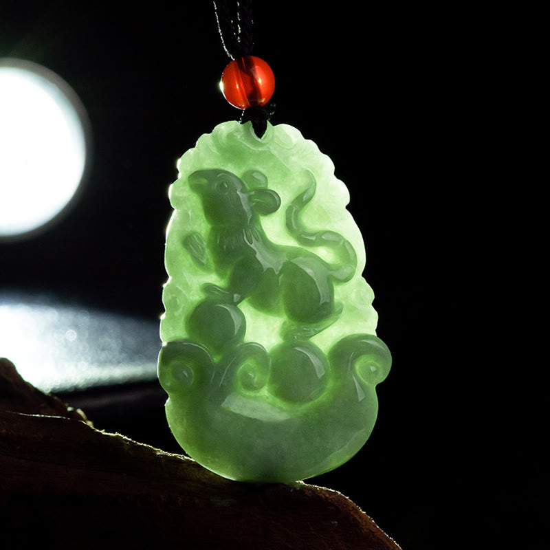 Natural Green Jade 12 Chinese Zodiac Luck Prosperity Necklace Pendant