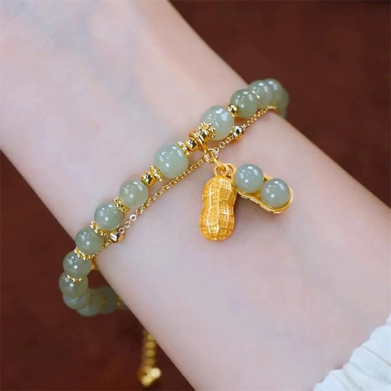 Jade Leaf Ginkgo Tulip Peanut Fu Character Luck Beaded Bracelet