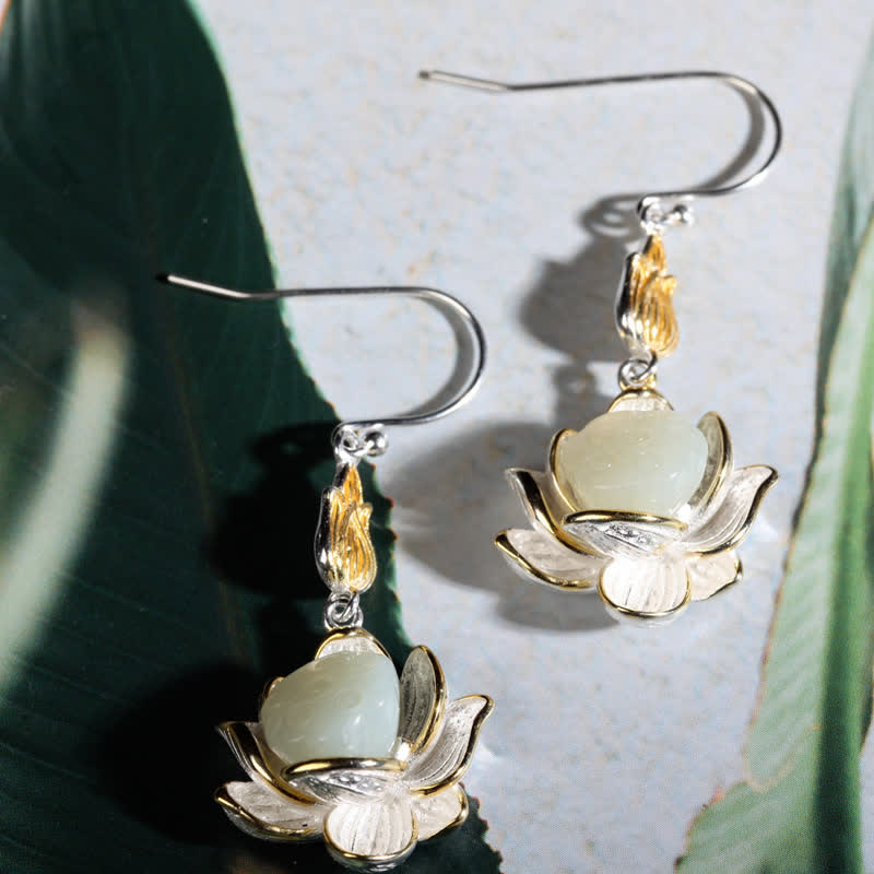 White Jade Protection Harmony Drop Earrings