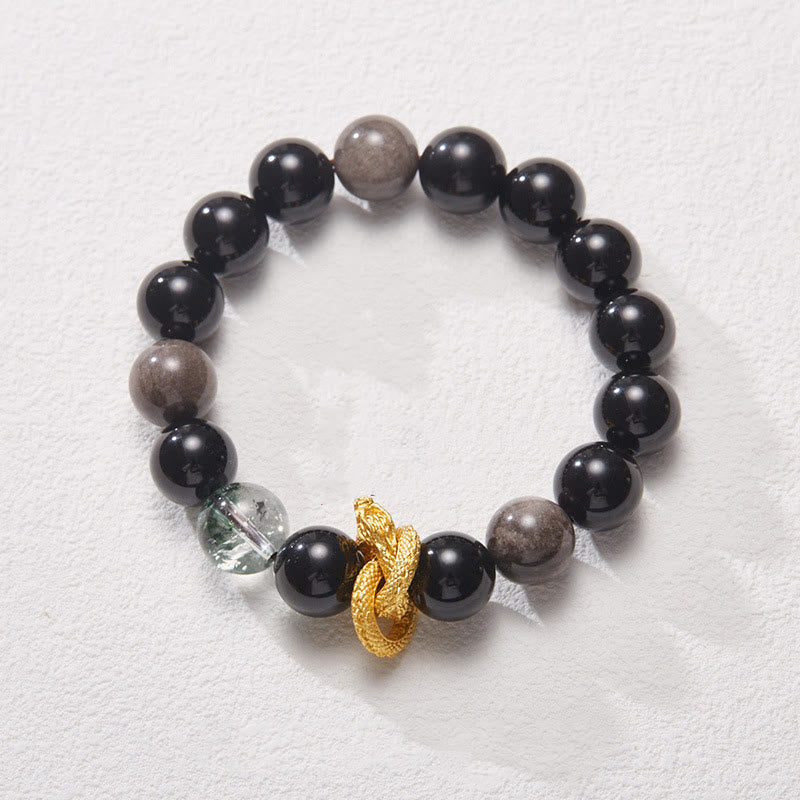 Natural Silver Sheen Obsidian Dragon Green Phantom Protection Bracelet
