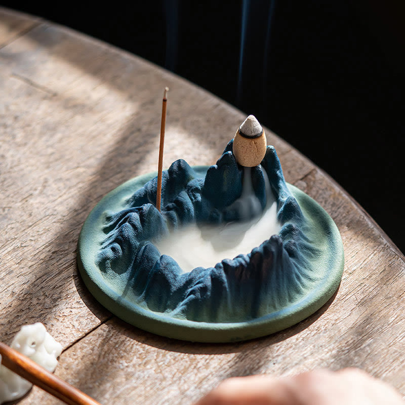 Sculpted Ceramic Backflow Mountain Incense Burner
