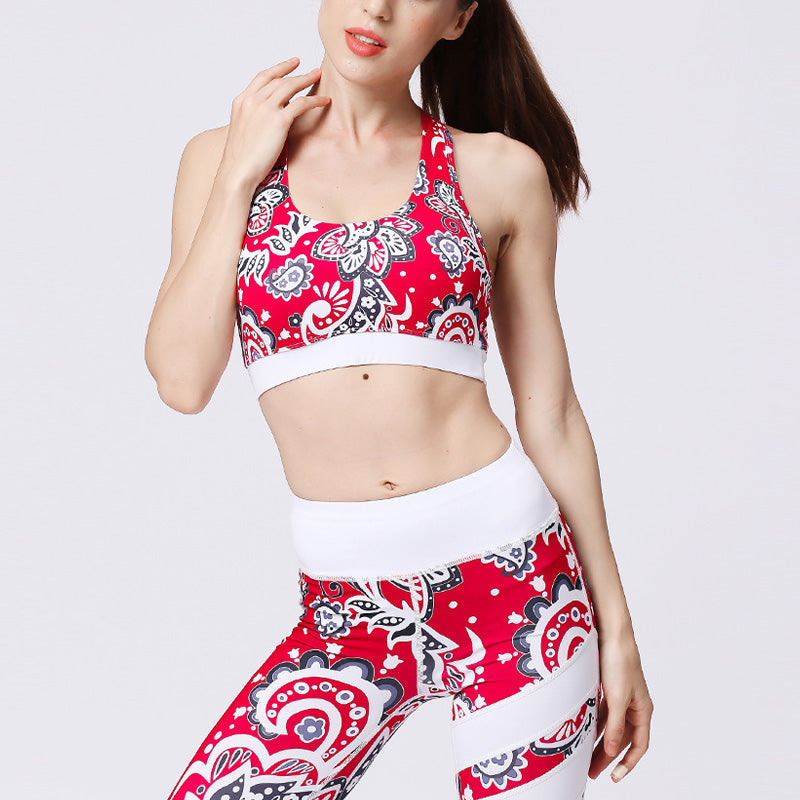 2Pcs Sunflower Flowers Leaves Print Top Pants Sports Fitness Yoga Women's Yoga Sets