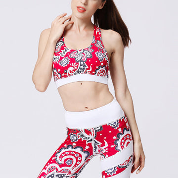 2Pcs Sunflower Flowers Leaves Print Top Pants Sports Fitness Yoga Women's Yoga Sets