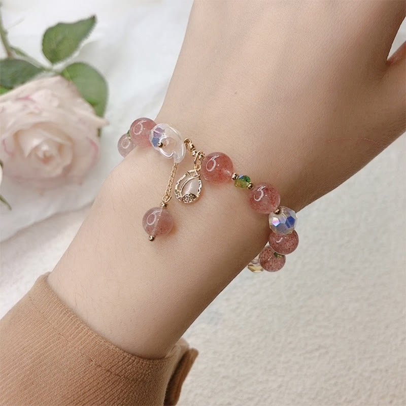 Natural Clear Quartz and Floral Gemstone Bracelet for Emotional Clarity