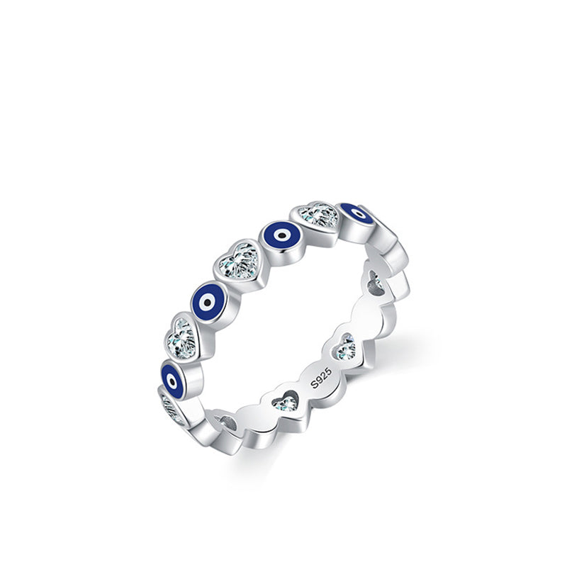 925 Sterling Silver Evil Eye Love Heart Zircon Blessing Ring