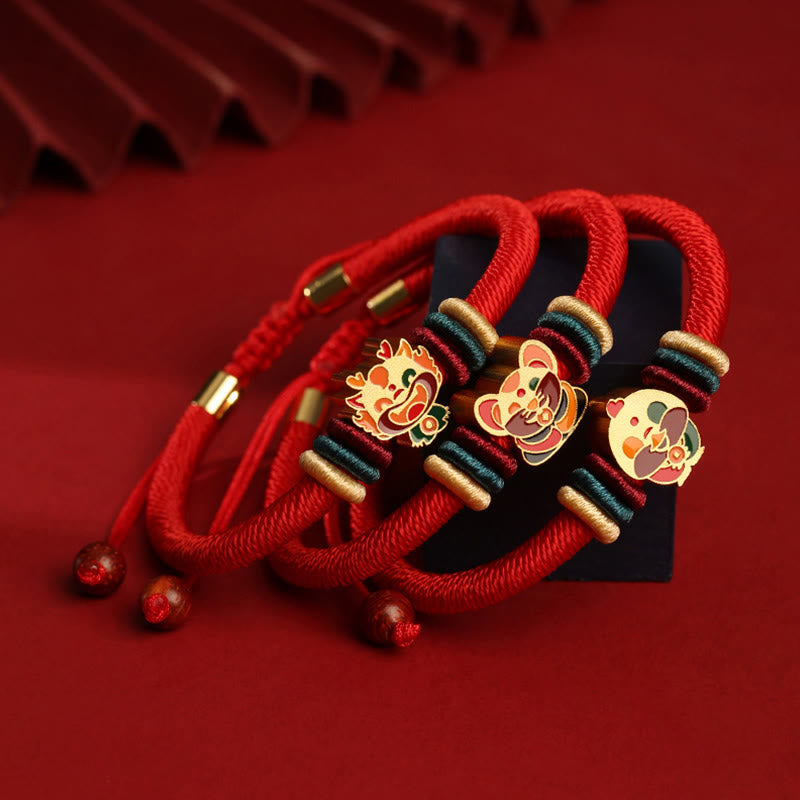 Handmade 925 Sterling Silver Year of the Dragon Cute Chinese Zodiac Luck Braided Red Bracelet