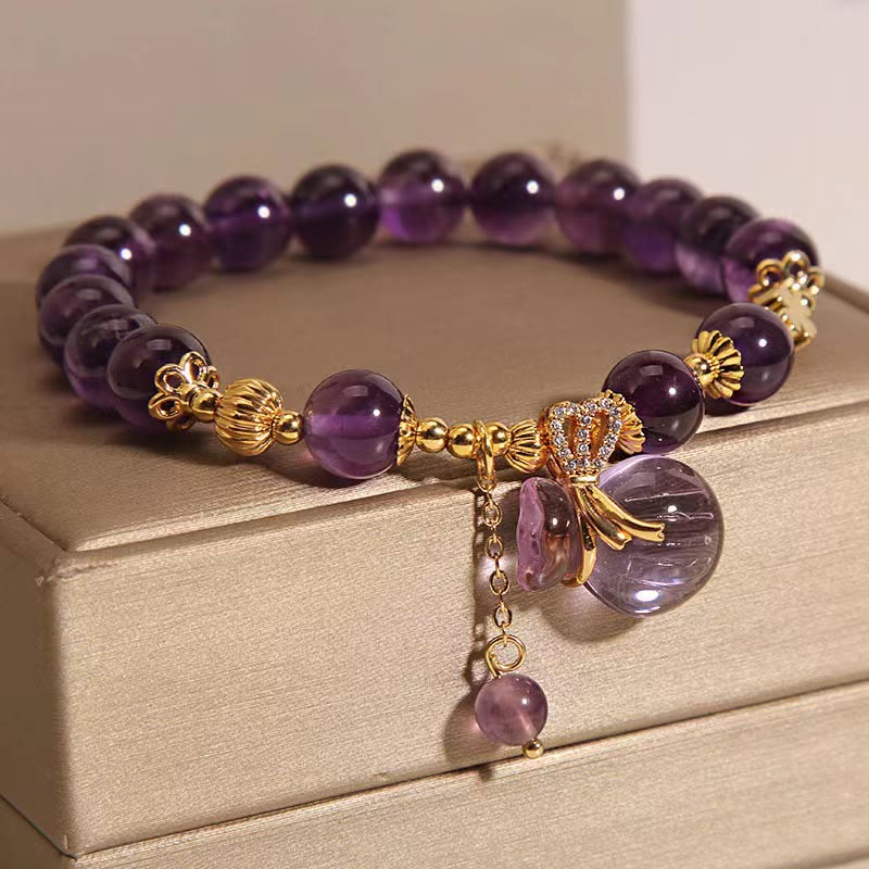 Natural Amethyst Crystal Money Bag Charm Positive Bracelet