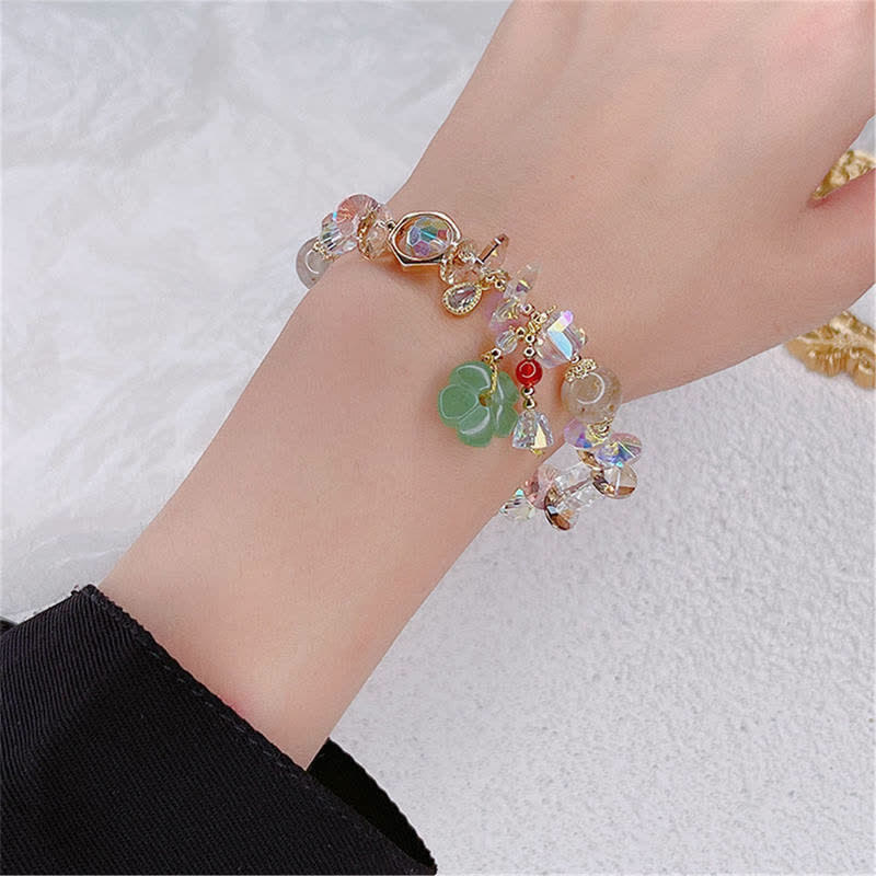 Colorful Green Aventurine and Rutilated Quartz Flower Bead Bracelet