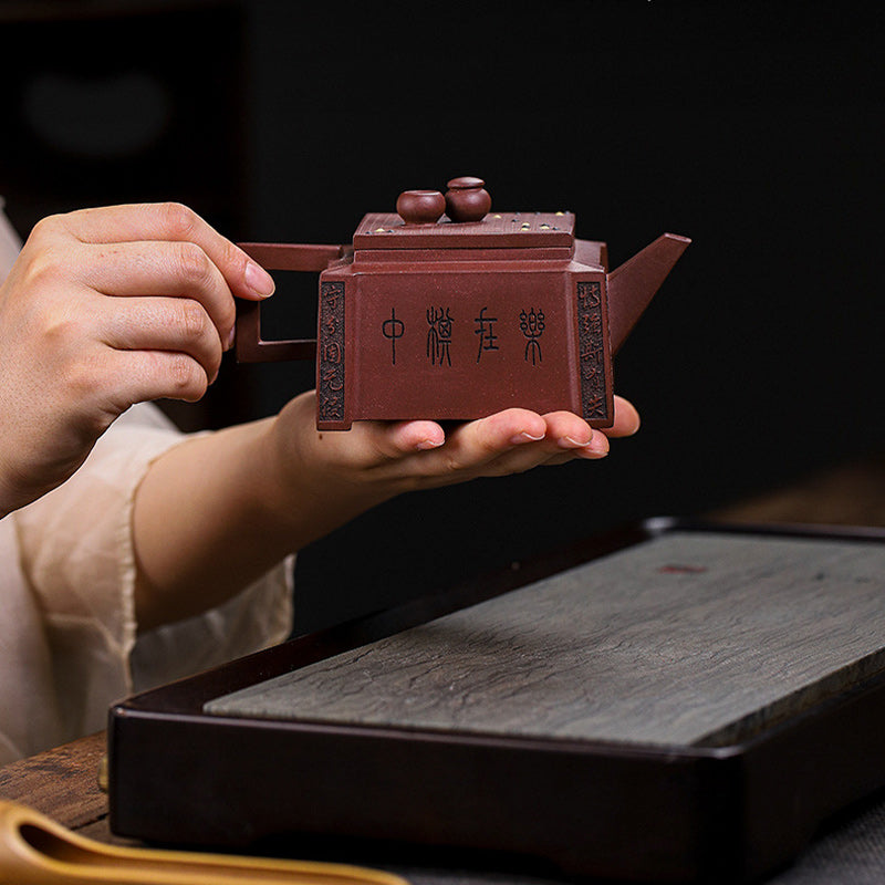 Yixing All Handmade Gomoku Playing Chess Purple Clay Kung Fu Square Teapot 280ml