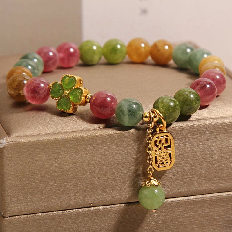 Tourmaline Jade Colorful Four-leaf Clover Positive Bracelet